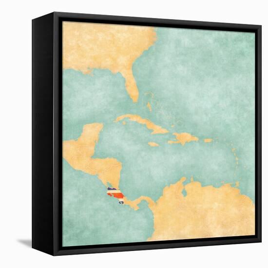 Map Of Caribbean - Costa Rica (Vintage Series)-Tindo-Framed Stretched Canvas