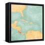 Map Of Caribbean - Costa Rica (Vintage Series)-Tindo-Framed Stretched Canvas