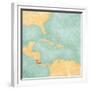 Map Of Caribbean - Costa Rica (Vintage Series)-Tindo-Framed Premium Giclee Print