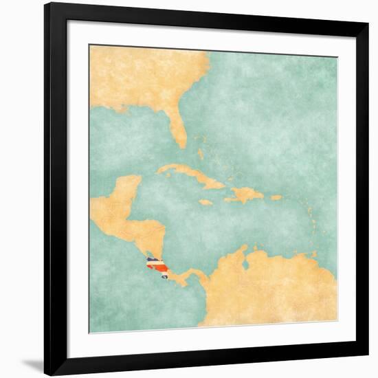 Map Of Caribbean - Costa Rica (Vintage Series)-Tindo-Framed Art Print