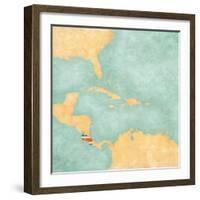 Map Of Caribbean - Costa Rica (Vintage Series)-Tindo-Framed Art Print