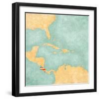 Map Of Caribbean - Costa Rica (Vintage Series)-Tindo-Framed Art Print