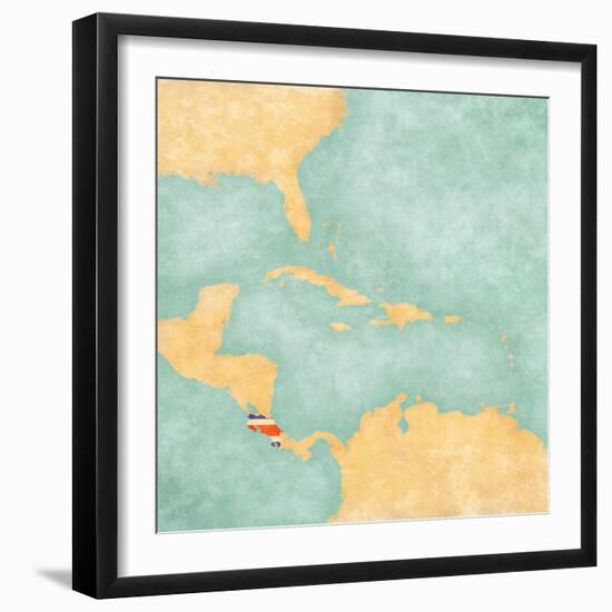 Map Of Caribbean - Costa Rica (Vintage Series)-Tindo-Framed Art Print