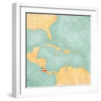 Map Of Caribbean - Costa Rica (Vintage Series)-Tindo-Framed Art Print