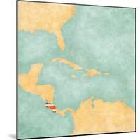 Map Of Caribbean - Costa Rica (Vintage Series)-Tindo-Mounted Art Print