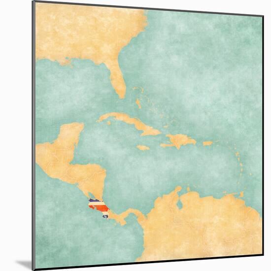 Map Of Caribbean - Costa Rica (Vintage Series)-Tindo-Mounted Art Print