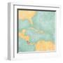 Map Of Caribbean - Costa Rica (Vintage Series)-Tindo-Framed Art Print