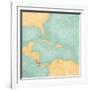 Map Of Caribbean - Costa Rica (Vintage Series)-Tindo-Framed Art Print