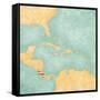 Map Of Caribbean - Costa Rica (Vintage Series)-Tindo-Framed Stretched Canvas