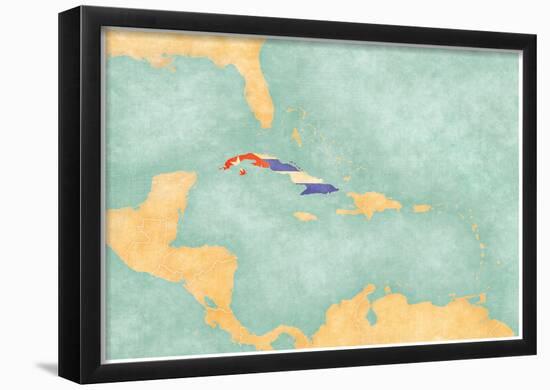 Map Of Caribbean - Cuba (Vintage Series)-null-Framed Poster