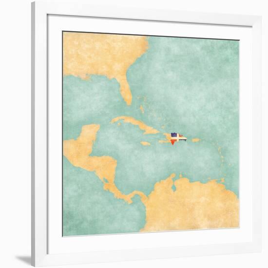 Map Of Caribbean - Dominican Republic (Vintage Series)-Tindo-Framed Art Print