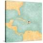 Map Of Caribbean - Dominican Republic (Vintage Series)-Tindo-Stretched Canvas