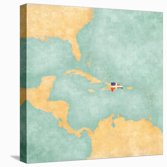 Map Of Caribbean - Dominican Republic (Vintage Series)-Tindo-Stretched Canvas