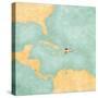 Map Of Caribbean - Dominican Republic (Vintage Series)-Tindo-Stretched Canvas