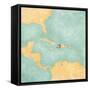 Map Of Caribbean - Haiti (Vintage Series)-Tindo-Framed Stretched Canvas