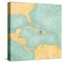 Map Of Caribbean - Haiti (Vintage Series)-Tindo-Stretched Canvas