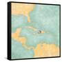 Map Of Caribbean - Haiti (Vintage Series)-Tindo-Framed Stretched Canvas