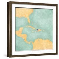 Map Of Caribbean - Haiti (Vintage Series)-Tindo-Framed Art Print