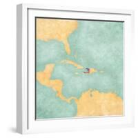 Map Of Caribbean - Haiti (Vintage Series)-Tindo-Framed Art Print