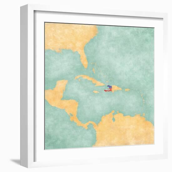 Map Of Caribbean - Haiti (Vintage Series)-Tindo-Framed Art Print