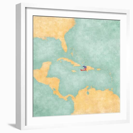 Map Of Caribbean - Haiti (Vintage Series)-Tindo-Framed Premium Giclee Print