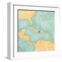 Map Of Caribbean - Haiti (Vintage Series)-Tindo-Framed Art Print