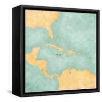 Map Of Caribbean - Jamaica (Vintage Series)-Tindo-Framed Stretched Canvas