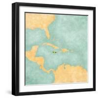 Map Of Caribbean - Jamaica (Vintage Series)-Tindo-Framed Art Print