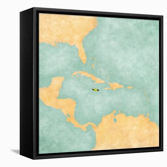 Map Of Caribbean - Jamaica (Vintage Series)-Tindo-Framed Stretched Canvas
