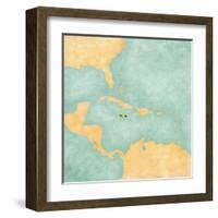Map Of Caribbean - Jamaica (Vintage Series)-Tindo-Framed Art Print