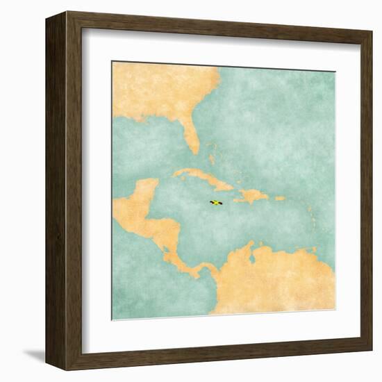 Map Of Caribbean - Jamaica (Vintage Series)-Tindo-Framed Art Print