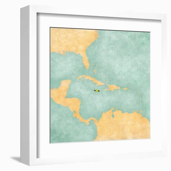 Map Of Caribbean - Jamaica (Vintage Series)-Tindo-Framed Art Print