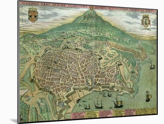 Map of Catania, from "Civitates Orbis Terrarum" by Georg Braun and Frans Hogenberg, circa 1572-Joris Hoefnagel-Mounted Giclee Print