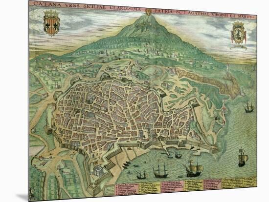 Map of Catania, from "Civitates Orbis Terrarum" by Georg Braun and Frans Hogenberg, circa 1572-Joris Hoefnagel-Mounted Giclee Print