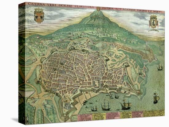 Map of Catania, from "Civitates Orbis Terrarum" by Georg Braun and Frans Hogenberg, circa 1572-Joris Hoefnagel-Stretched Canvas