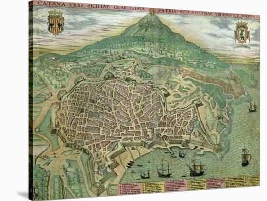 Map of Catania, from "Civitates Orbis Terrarum" by Georg Braun and Frans Hogenberg, circa 1572-Joris Hoefnagel-Stretched Canvas