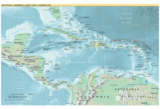 Map Of Central America And The Caribbean Political Art Poster Print