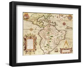 Map of Central and South America, from "Americae Tertia Pars..", 1562-Theodor de Bry-Framed Giclee Print