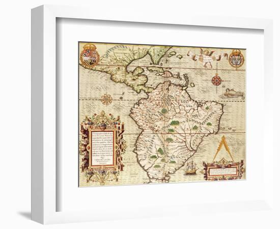 Map of Central and South America, from "Americae Tertia Pars..", 1562-Theodor de Bry-Framed Giclee Print