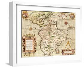 Map of Central and South America, from "Americae Tertia Pars..", 1562-Theodor de Bry-Framed Giclee Print