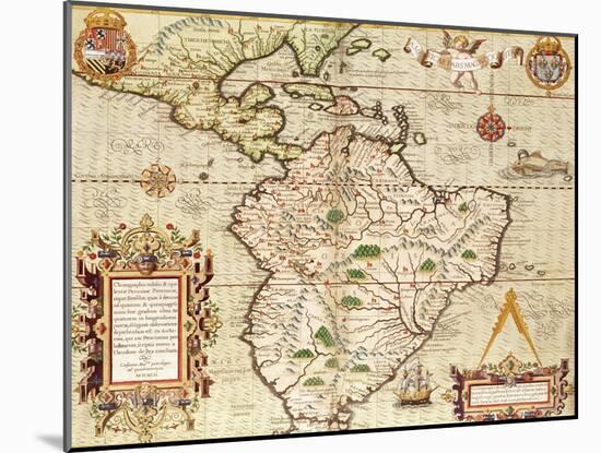 Map of Central and South America, from "Americae Tertia Pars..", 1562-Theodor de Bry-Mounted Giclee Print