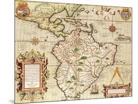 Map of Central and South America, from "Americae Tertia Pars..", 1562-Theodor de Bry-Mounted Giclee Print