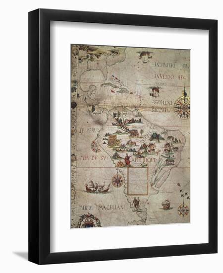 Map of Central and Southern America, 1550-null-Framed Premium Giclee Print