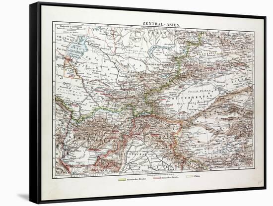 Map of Central Asia Afghanistan Pakistan Republic of Tajikistan Turkmenistan the Republic of Uzbeki-null-Framed Stretched Canvas