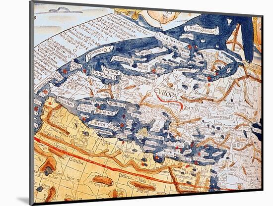 Map of Central Europe, 1486 (Coloured Engraving) (Details of 157909)-Ptolemy-Mounted Giclee Print