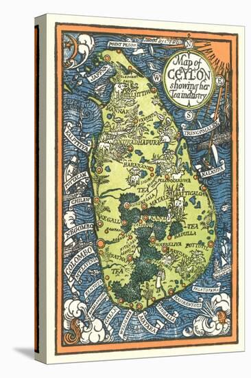 Map of Ceylon Tea Industry Sites-Found Image Press-Stretched Canvas