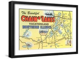 Map of Chain O'Lakes, Illinois-null-Framed Art Print
