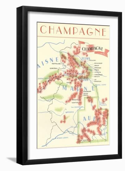 Map of Champagne Wine Country-null-Framed Art Print