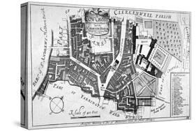 Map of Charterhouse and Cow Cross Showing Adjoining Parishes and Wards, London, 1755-null-Stretched Canvas