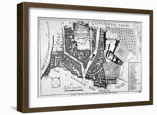 Map of Charterhouse and Cow Cross Showing Adjoining Parishes and Wards, London, 1755-null-Framed Giclee Print